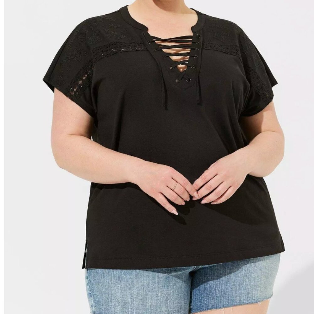 NWT Torrid Vintage Cotton Jersey Lace Up Dolman Tank